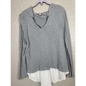 Juicy Couture Pullover Hoodie Rhinestone V-Neck Faux Blouse Shirt Woman Medium